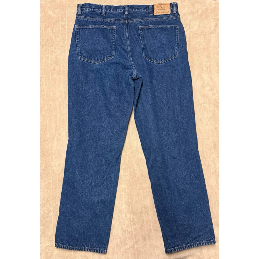 Men's Eddie Bauer Blue Plaid Lined Straight Jeans 38x32